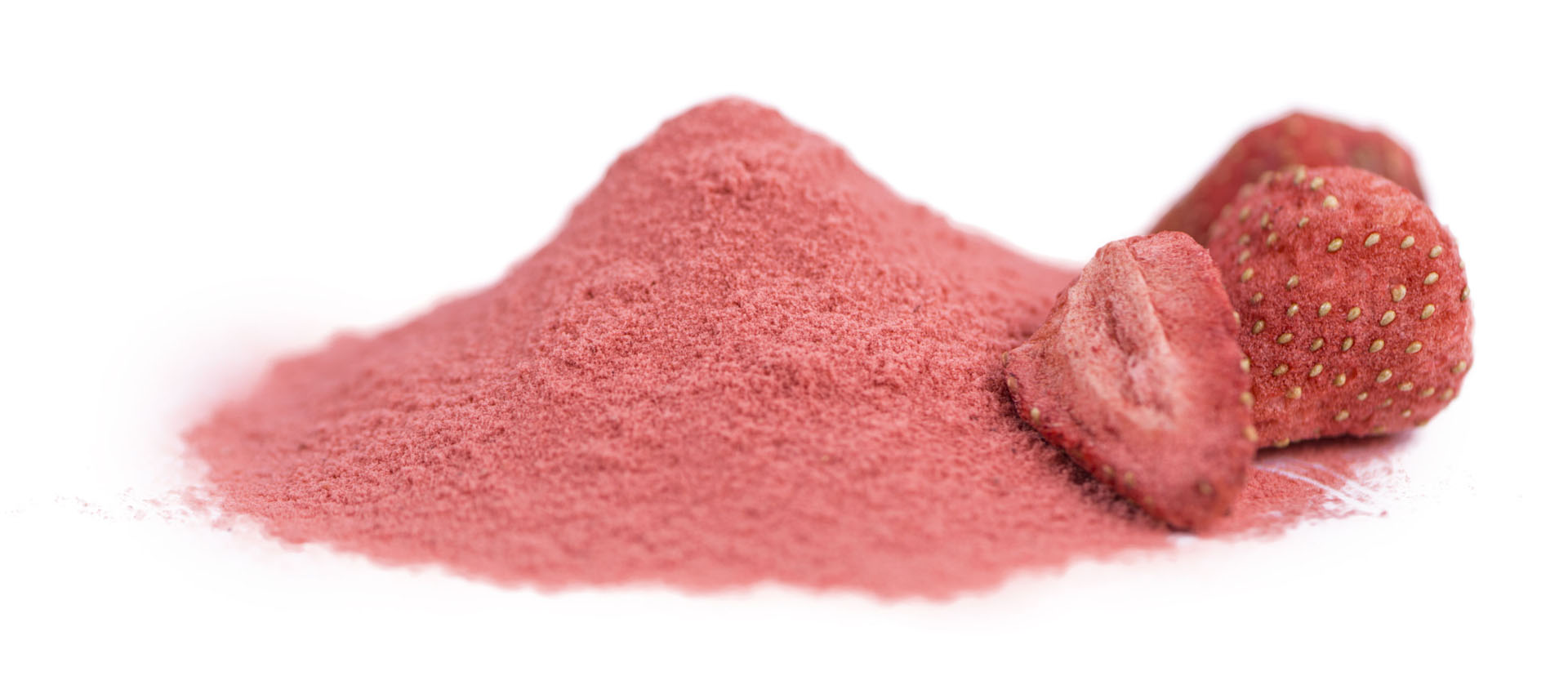 Strawberry powder isolated on white background